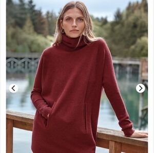 Garnet Hill NWT Cashmere Wool Oversized Tunic Goji Berry Red Turtleneck Sweater